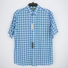 Daniel Cremieux Signature Short Sleeve Shirt L Large Blue White Check NWT 85