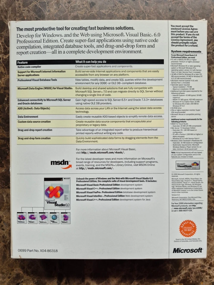 Microsoft Visual Basic 6.0 Professional Pro 6  203-00769 RETAIL BOX - Image 4 of 4