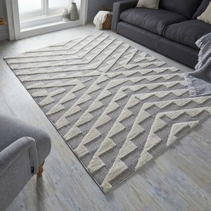 Modern Cozy Soft Bedroom Carpets Aria Hampton Geometric Rugs Neutral Cream Grey Ebay
