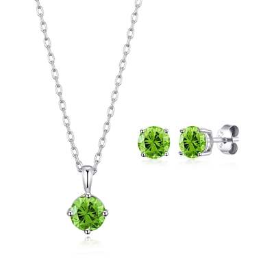Sterlingsilber August (Peridot) Geburtsstein Halskette & Ohrringe Set erstellt mit