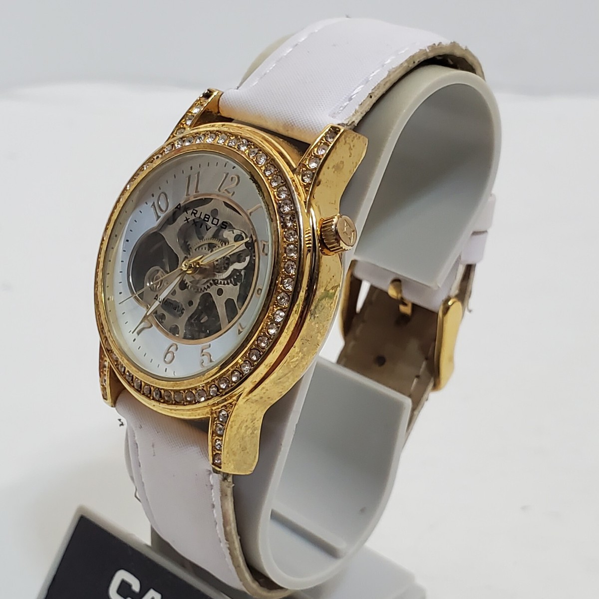 Akribos XXIV Automatic Watch Skeleton Gold Tone Leather  display picture 3