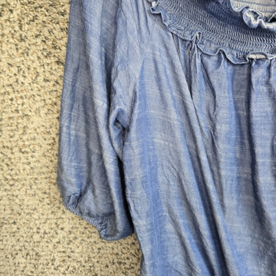 Blusa Lane Bryant Top Mujer Plus 18/20 Azul Cambray Fuera del Hombro Damas Foto 3 de 4