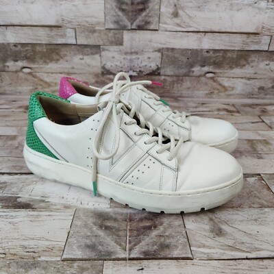 Vionic Simasa Size 10 White Leather Support Sneaker Pink/Green Snake Trim