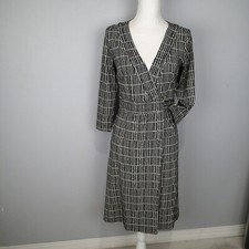 Ann Taylor Woman Career Formal Faux Wrap Sheath Dress Size 4 black white 