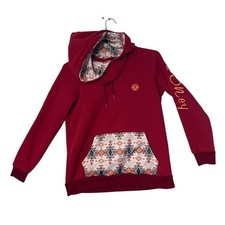 Hooey Honey Red Southwestern Print Hoodie Sweatshirt Womens Medium Burgundy