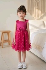 Fuchsia Tulle Overlay Easter Pagent Church Party Butterfly Dress Size 6-7