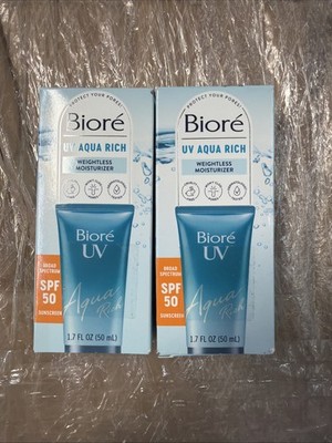(2 Tubes) Biore UV Aqua Rich Daily Hydrating Facial Moisturizer with SPF 50 8/26