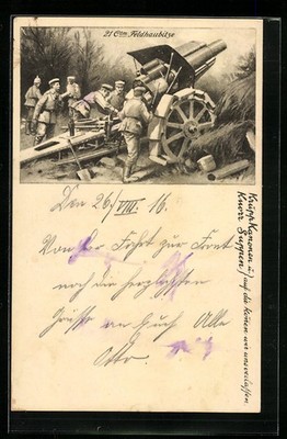 Ansichtskarte Reklame für Knorr-Suppen und Krupp-Kanonen, 21 cm Feldhaubitze 