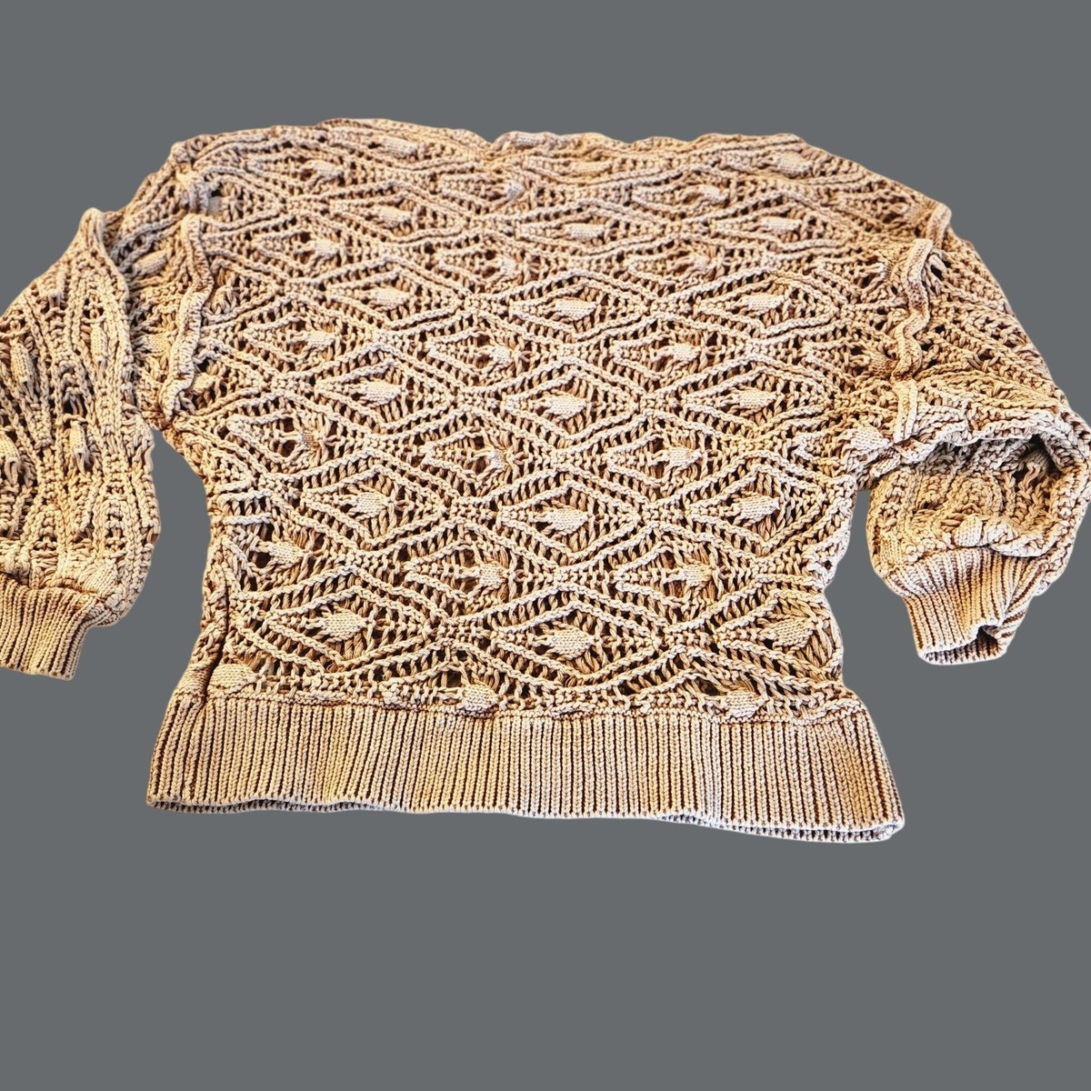 RKE handcrafted sweater Open Weave Intricate Knit S crochet nostalgia boho View 2