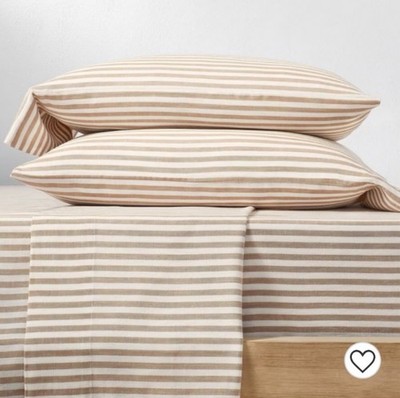 Casaluna Sheet Set 4 Piece Linen Full Striped Natural Fitted Flat 2 Pillow Case