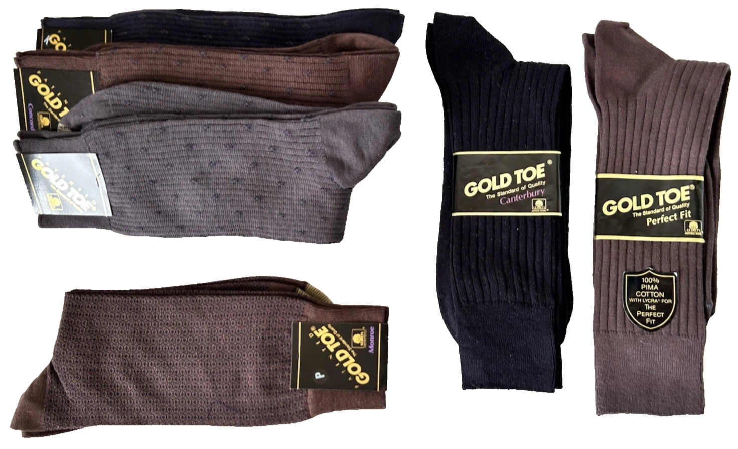 90s Gold Toe Socks Shoe 7.5-12 SET 6 Concord Monroe Canterbury Perfect NEW