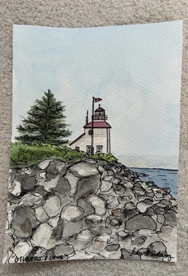 Gilbert s Cove Lighthouse, Nova Scotia, 5x7 Original Watercolor Painting