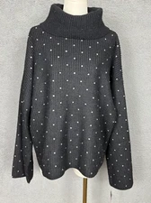 I.n.c. International Concepts Womens Embellished Turtle Neck Sweater Black L NWT