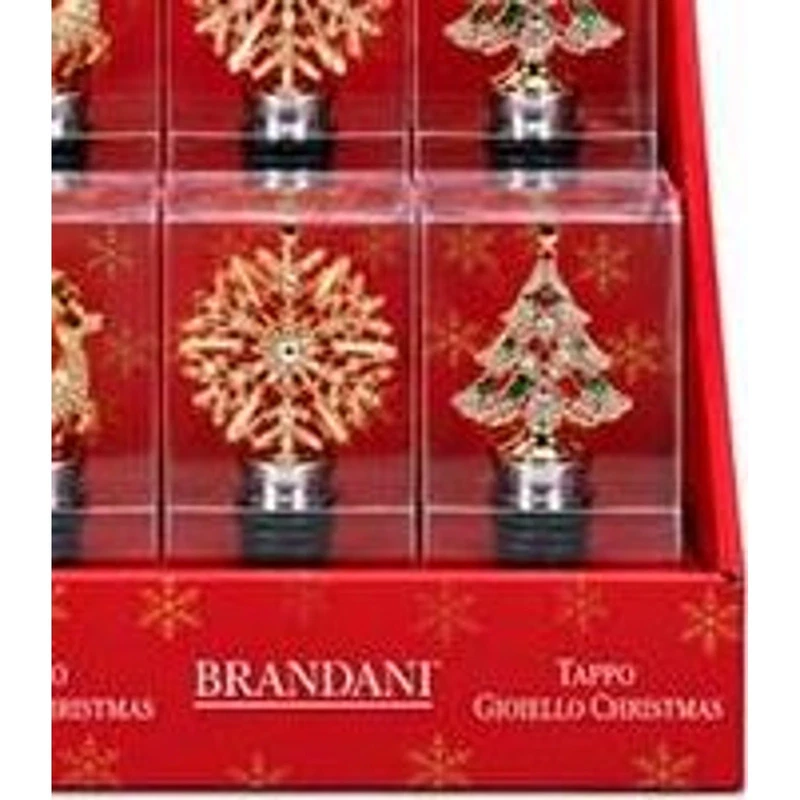 Tappo Bottiglia Vino Natale Gioiello BRANDANI Christmas Vetro Decori Assortiti, fotografia 7 di 9