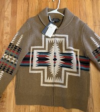 Pendleton Aztec 100 Lambs Wool Cardigan Zip Sweater with Pockets Size Medium
