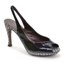 Donald J Pliner Zola Heels Ladies size 7 M Black White Peep Toe Slingback Shoes