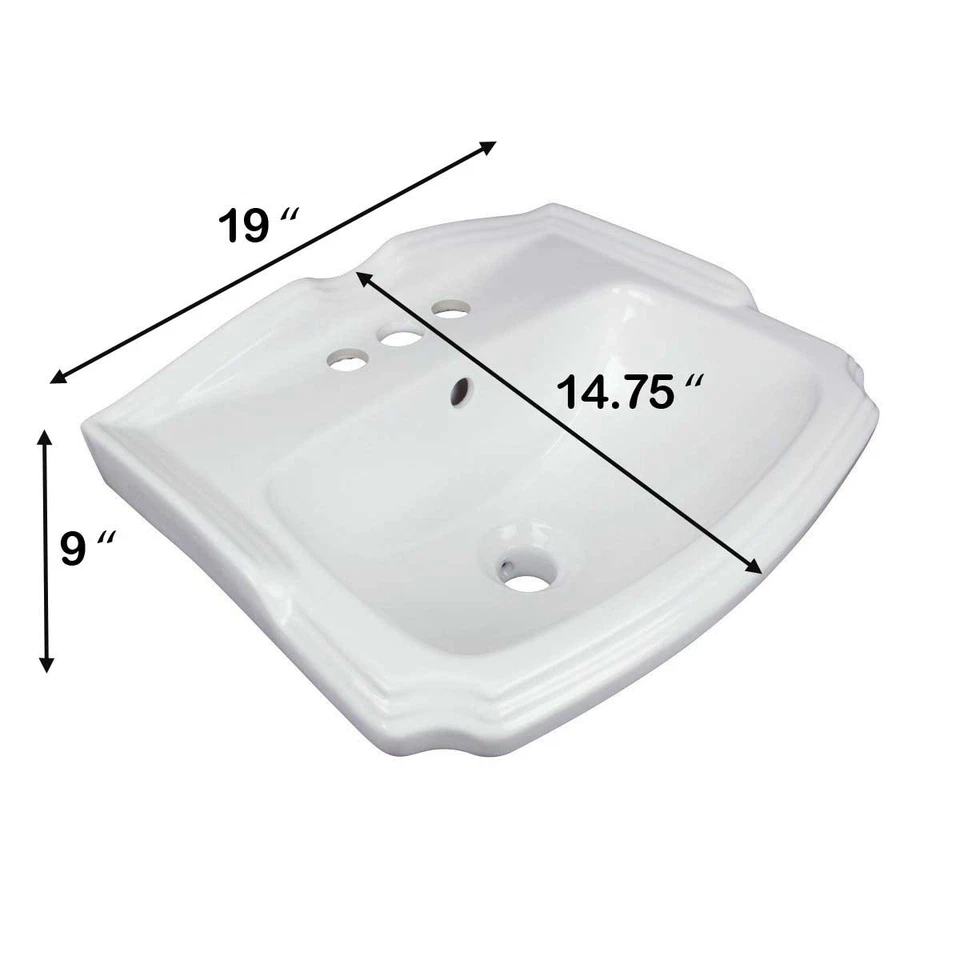 Fregadero de baño pequeño de montaje en pared de porcelana blanca con suministro de renovadores de desbordamiento Foto 3 de 4