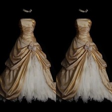 Vintage Gold Wedding Dresses Ruched A Line Satin Retro 1980s Bridal Gowns