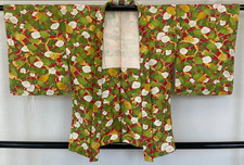 Japanese Vintage Kimono Haori Jacket Polyester Green Traditional Authentic 30 in