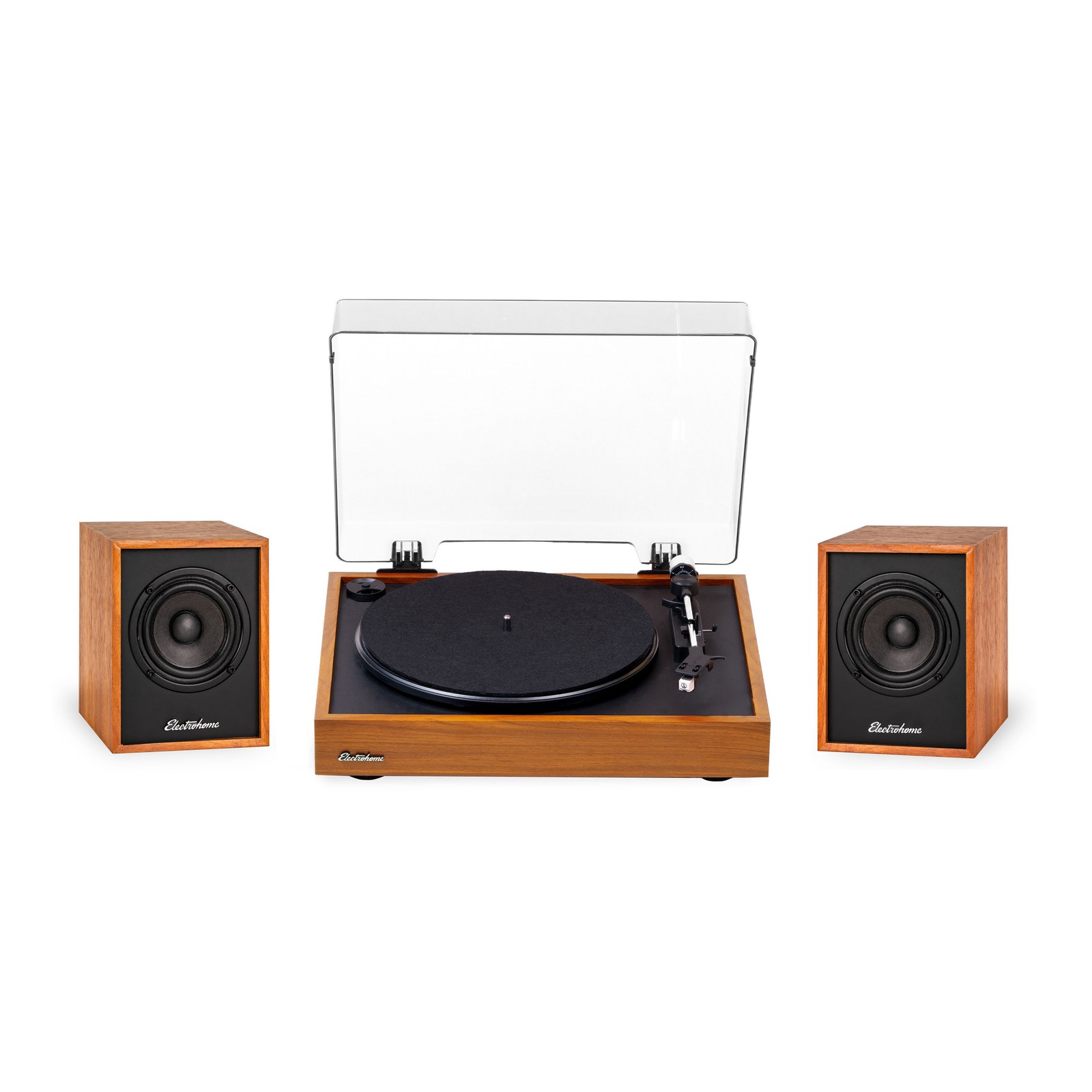 With Huntley Powered Bluetooth Speakers, Teak