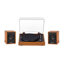 Electrohome Montrose Record Player with Huntley Powered Bluetooth Speakers, Teak