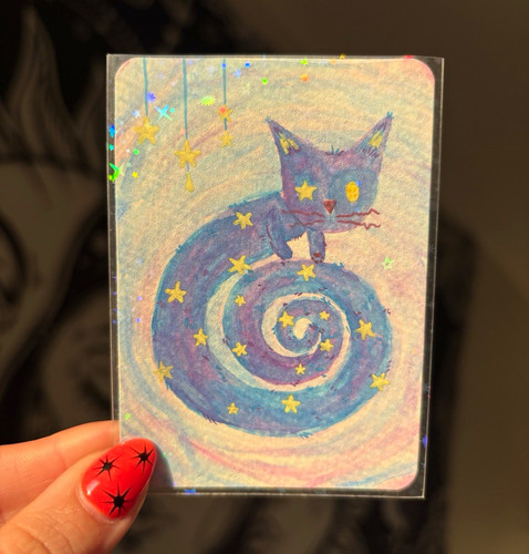 ACEO Original Art "Nova" Cat Celestial Star Watercolor itsmadebymillie Sky