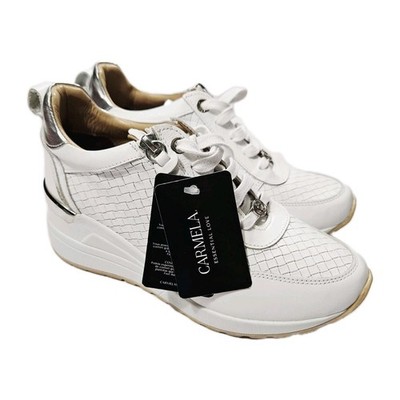 Carmela Women's Casual Wedge Leather Sneakers, Size Euro 40 White
