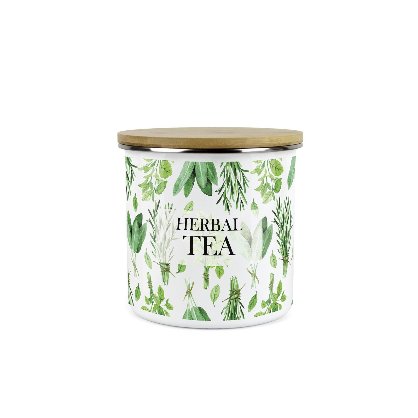 Kitchen Herbs Herbal Tea Canister - Green Leaves Medium Kitchen Storage Jar
