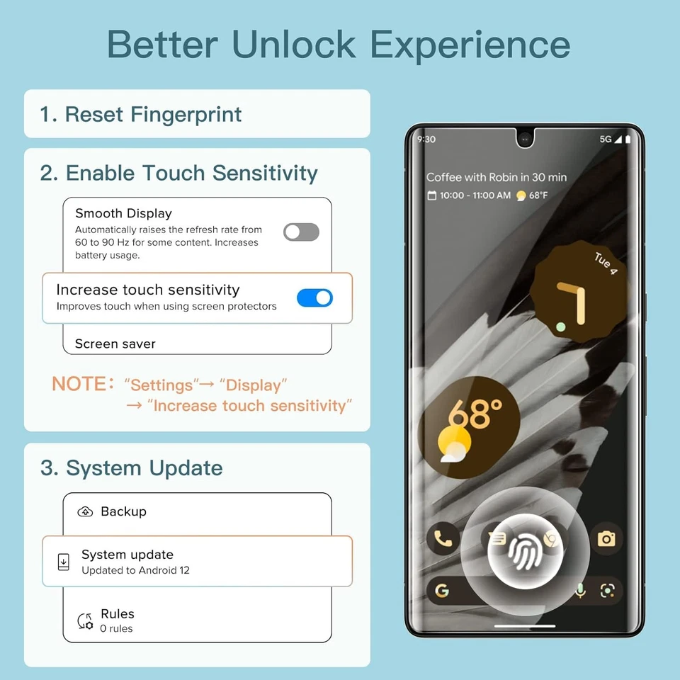 JETech Screen Protector for Google Pixel 7 Pro with Camera Lens Clear  - Image 3 of 4