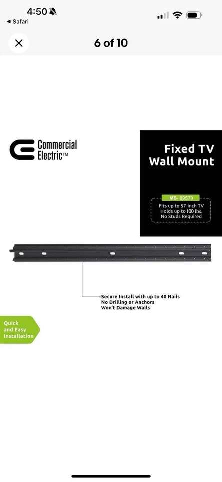 Commercial Electric No Stud Required Fixed TV Wall Mount for 20 in. to 57 in. TV - Image 4 of 4