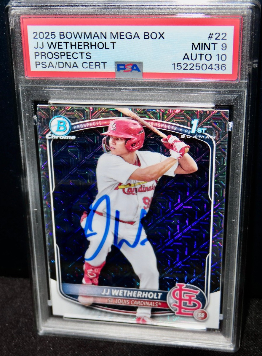 2025 BOWMAN CHROME JJ WETHERHOLT SIGNED ROOKIE AUTO PSA/DNA 10 PSA 9 MEGA BOX !! view 10