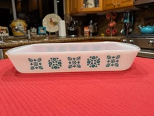 VTG Glassbake Turquoise Blue Snowflake Rectangular Casserole  12" X 8"   "XLNT"