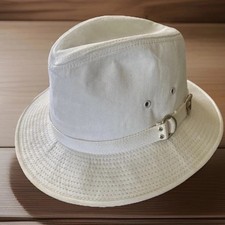 Dorfman Pacific Safari Hat Large Canvas Ivory Indiana Gold Buckle Outdoor