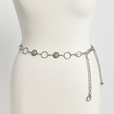 Silver Circle Link Rhinestone Chain Belt Y2K Glam Boho Layering Festival Chic