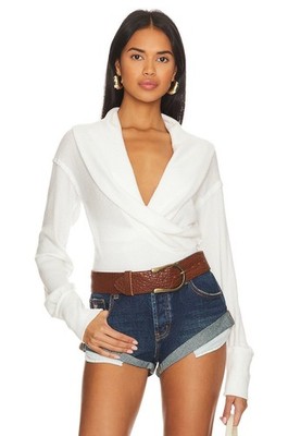 We The Free Hold Me Close Pullover Ribbed Knit Faux Wrap Relaxed Fit Size S