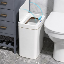 White Touchless 15L Smart Sensor Trash Can Bathroom Kitchen Motion Sensor Bin