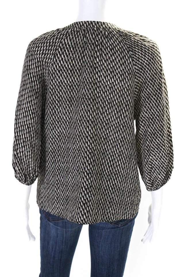 Blusa Joie Mujer Seda Estampado Geométrico Mangas Largas Negra Marrón Talla Extra Pequeña Foto 3 de 4