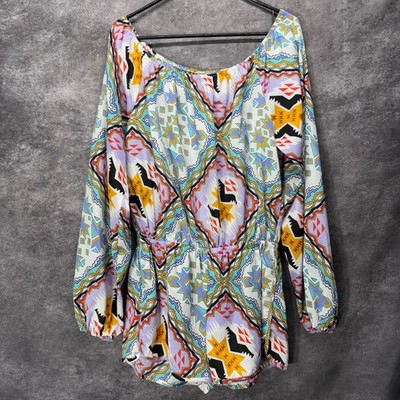 Show Me Your Mumu Rocky Romper Womens L Aztec Southwestern Print Off Shoulder
