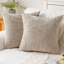Decorative Throw Pillow Covers 18x18 Inch Set of 2, Soft Solid Farmhouse