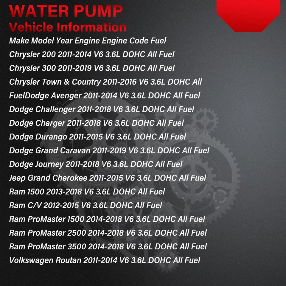 Water Pump For 2011-2016 Jeep Chrysler Town & Country Dodge Charger Avenger New - Image 4 of 4