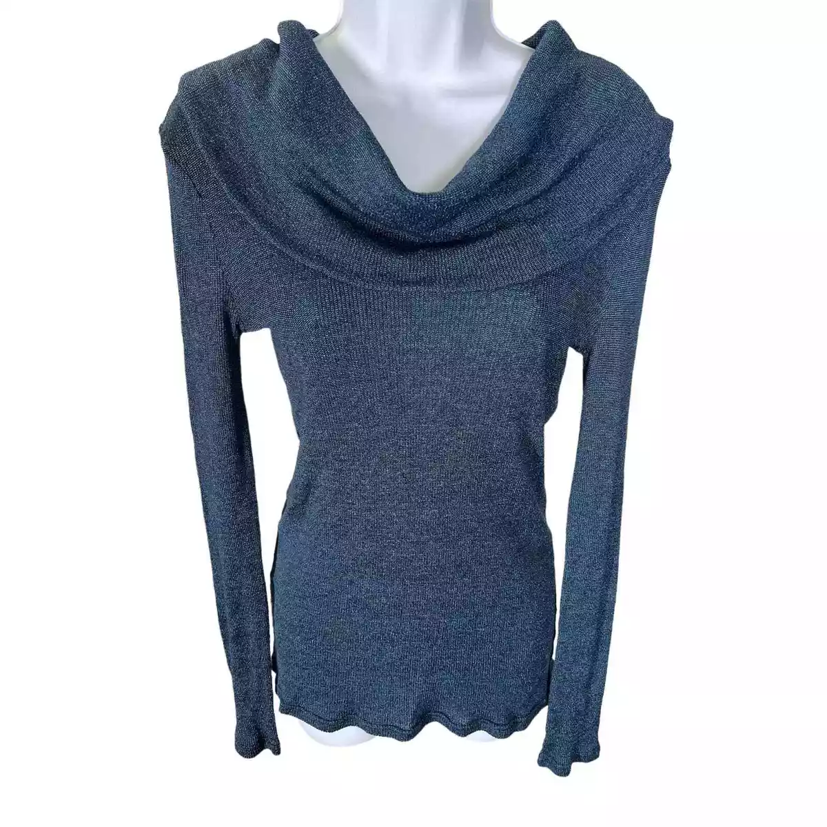 Michael Stars Ribbed Blue Knit Off The Shoulder Sweater Women s