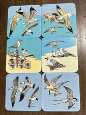6 Vtg American Gift Corp 3.75” Plastic Coasters Shorebirds Beach USA Made Rare