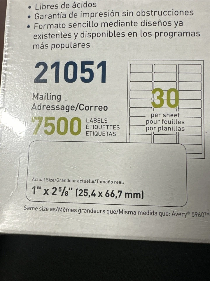 21051 Mailing Label, Laser, 1-Inch x2-5/8-Inch , 7500 Labels White - Image 3 of 4