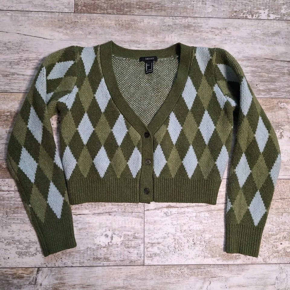 Cárdigan corto de lana para mujer pequeño verde abuelo suéter Y2K encogerse de hombros Grannycore 