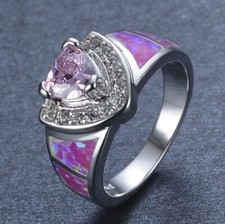 Dazzling Heart Pink Topaz Fire Opal Gemstone Silver Rings Size 6 9 Holiday Gift