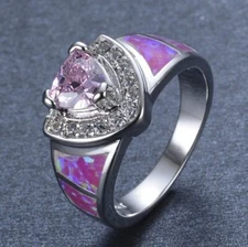 Dazzling Heart Pink Topaz Fire Opal Gemstone Silver Rings Size 6~9 Holiday Gift