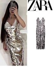 ZARA ABITO DONNA NUOVO ARGENTO CON SPALLINE PAILLETTES TAGLIA XS REF.9373/567