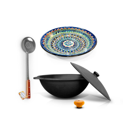 Schaumlöffel Gusseisen Kazan 12 L Holzgriff Plov Kasan Ljagan Namangan Asia WOK