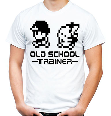 Old School Trainer T-Shirt | Pokemon Ash Herren Manga Mew Pikachu Go | Weiß