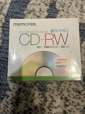 Memorex High Speed CD-RW 5 Pack 12X 700 MB 80min Discs New Sealed Computer Work